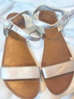 LOFT Silver Ankle Strap Flat Sandals Size 10