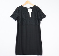 Zimmermann Shift Dress Size 1 Black Crepe Lace Overlay Short Sleeve Event
