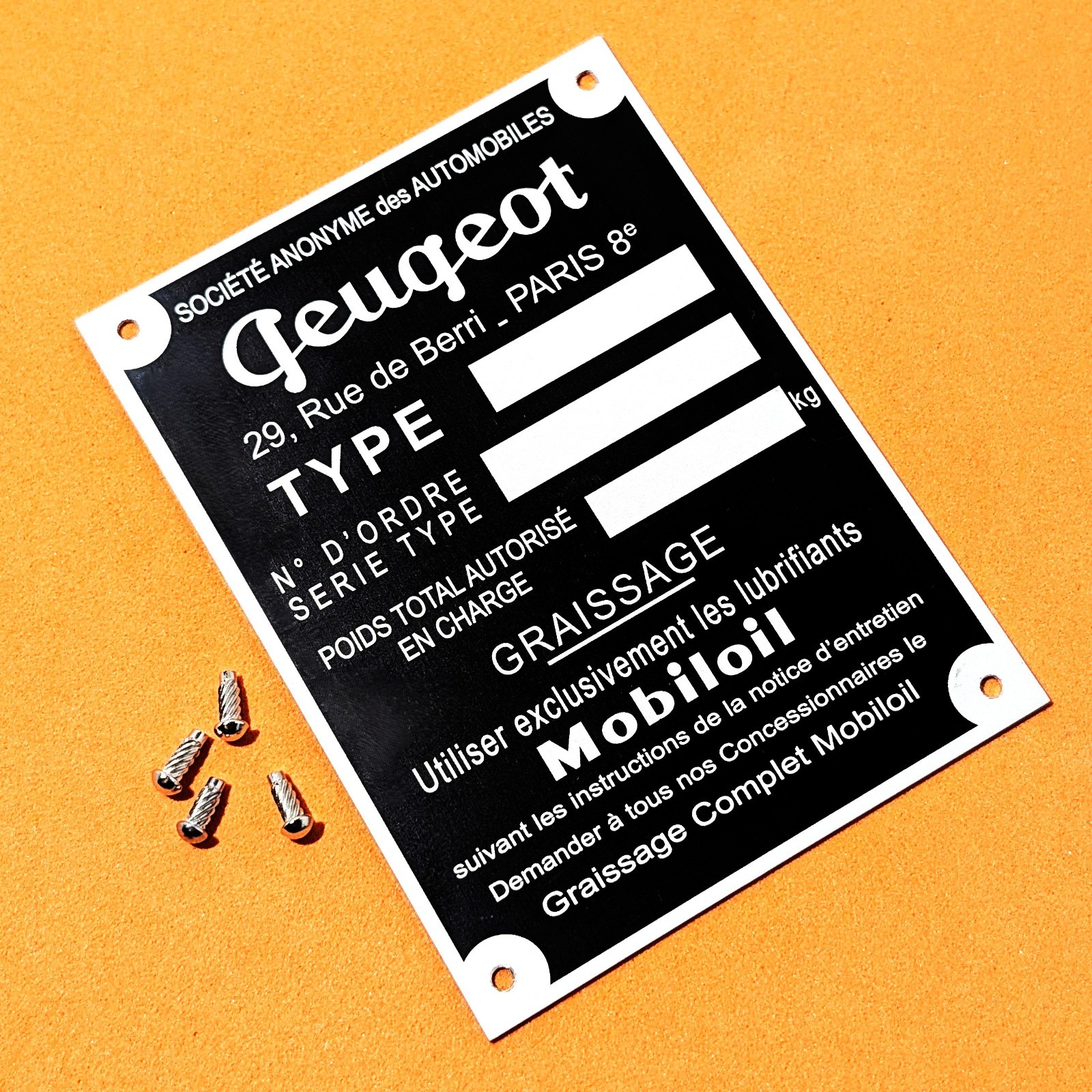 Plaque constructeur PEUGEOT à frapper pour homologation de Peugeot 203A et 203C