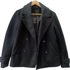 New Look Pea Coat Jacket Women's UK 8 Black Double Breasted Winter Preloved