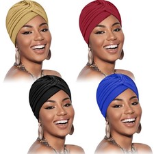 Turbans for Women 4 PCS Soft Stretchy Beanie Head Wraps Chemo Headwear