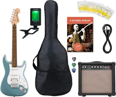 Squier Affinity Series Stratocaster Junior HSS Ice Blue Metallic Starter Set Amp - Bild 1 von 4