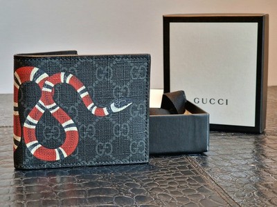 GUCCI Supreme King Snake Black Red Design Wallet Geldbörse Canvas-Leder