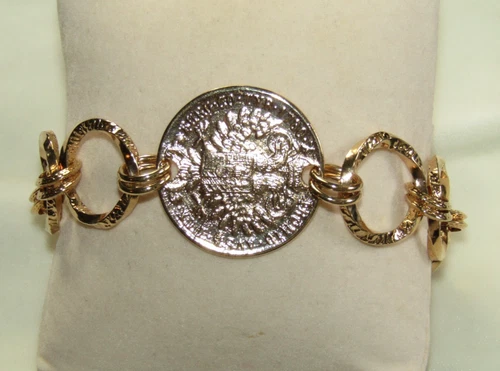 BELLEZZA LIRA COIN BRONZE CHAIN LINK BRACELET WITH FACETED BEAD CHARM 9" image 13