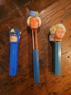 Vintage Pez dispensers lot of 3 No Feet Stewardess Captain America & Angels.