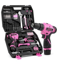 147 Piece Pink Power Drill Drivers Tool Set with 12V Cordless Drill, Professi...