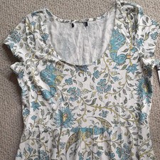 Chaps Floral Bird Print Cotton Maxi Dress Scoop Neck Short Sleeve Size M