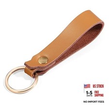 Genuine Leather Keychain for Car Home Key Ring Strap Holder Lanyard Women Brown