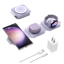 Travel Charger for Samsung Multi Devices, Foldable 3 in 1 Wireless Violet