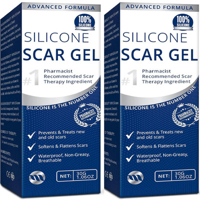 100% Silicone Scar Gel 2 Pack: 2 X 1.06Oz Tubes for Surgical Scars, C-Section, A