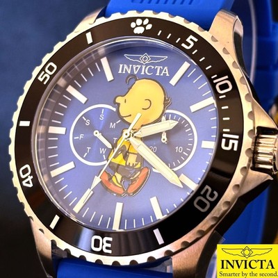 Invicta Peanuts Snoopy & Charlie Brown Herrenuhr Blaues Ziffernblatt Neu...