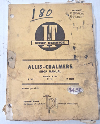 USED I & T SHOP MANUAL FOR 185 190 190XT 180 ALLIS CHALMERS AC-26