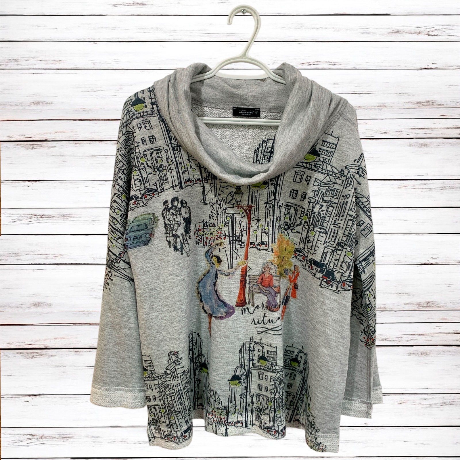 Inoah Whisker's Town 3/4 Sleeve Crew Neck  Top Size L