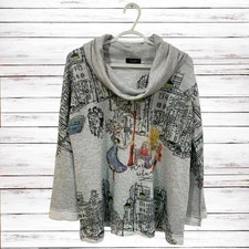 Inoah Whisker's Town 3/4 Sleeve Crew Neck  Top Size L