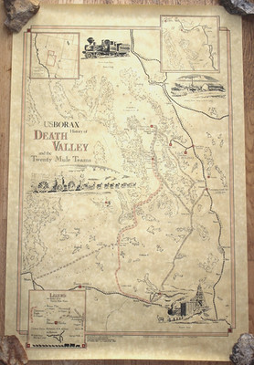 1977 US Borax Map/Poster History of Death Valley & 20 Mule Teams, 35x23 unframed