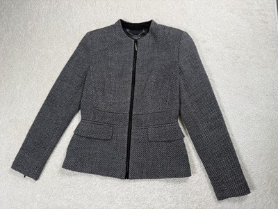 WEEKEND MaxMara Suit Jacket Womens S Gray Houndstooth Short Slim Tweed