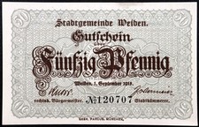 WEIDEN 1918 50 Pfennig German Notgeld Complete set of one