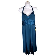 Sue Wong Dress 6 Womens Blue Knee Length A-Line Sleeveless V-Neck Polyester
