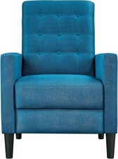 Blue Fabric Recliner Armchair Adjustable Reclining Chair Upholstered Single Sofa