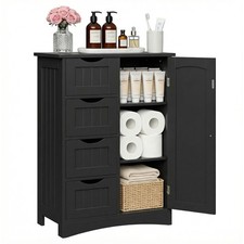 Black Bathroom Cabinet w/4 Drawers 1 Cupboard Versatile Cabinet for Storage Use