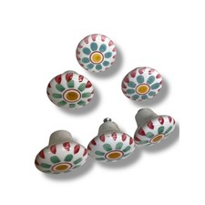 Set of 7 Ceramic Handpainted Drawer Knob Pulls Floral 39mm 1.5"