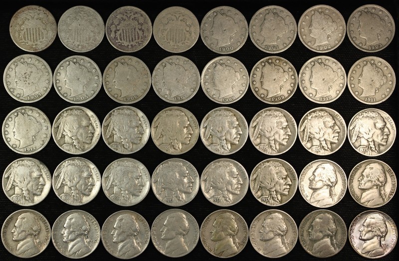 Estate Mixed Lot of U.S. Minted Nickels: Shield-Liberty-Buffalo-Jefferson