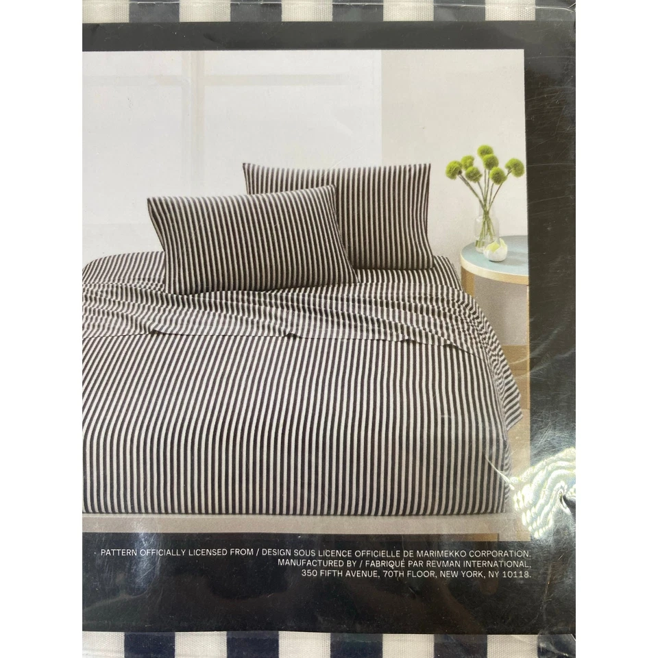 Juego completo de sábanas Marimekko blanco y negro a rayas algodón nuevo con etiquetas Foto 3 de 4
