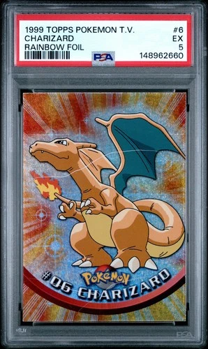 Pokemon-1999 TOPPS Pokemon T.V. Charizard Rainbow Foil- PSA 5
