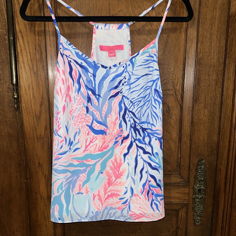 Lilly Pulitzer Dusk Tank Top Sleeveless Blouse In Blue Pink Coral Print XS