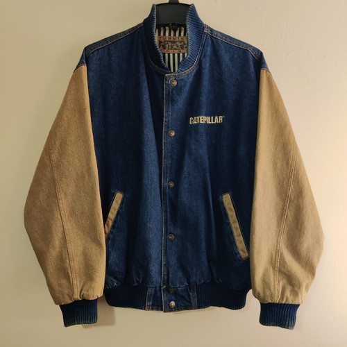 Vintage Turning Point CAT Caterpillar Men's Denim Snap Front Bomber * Read Desc.