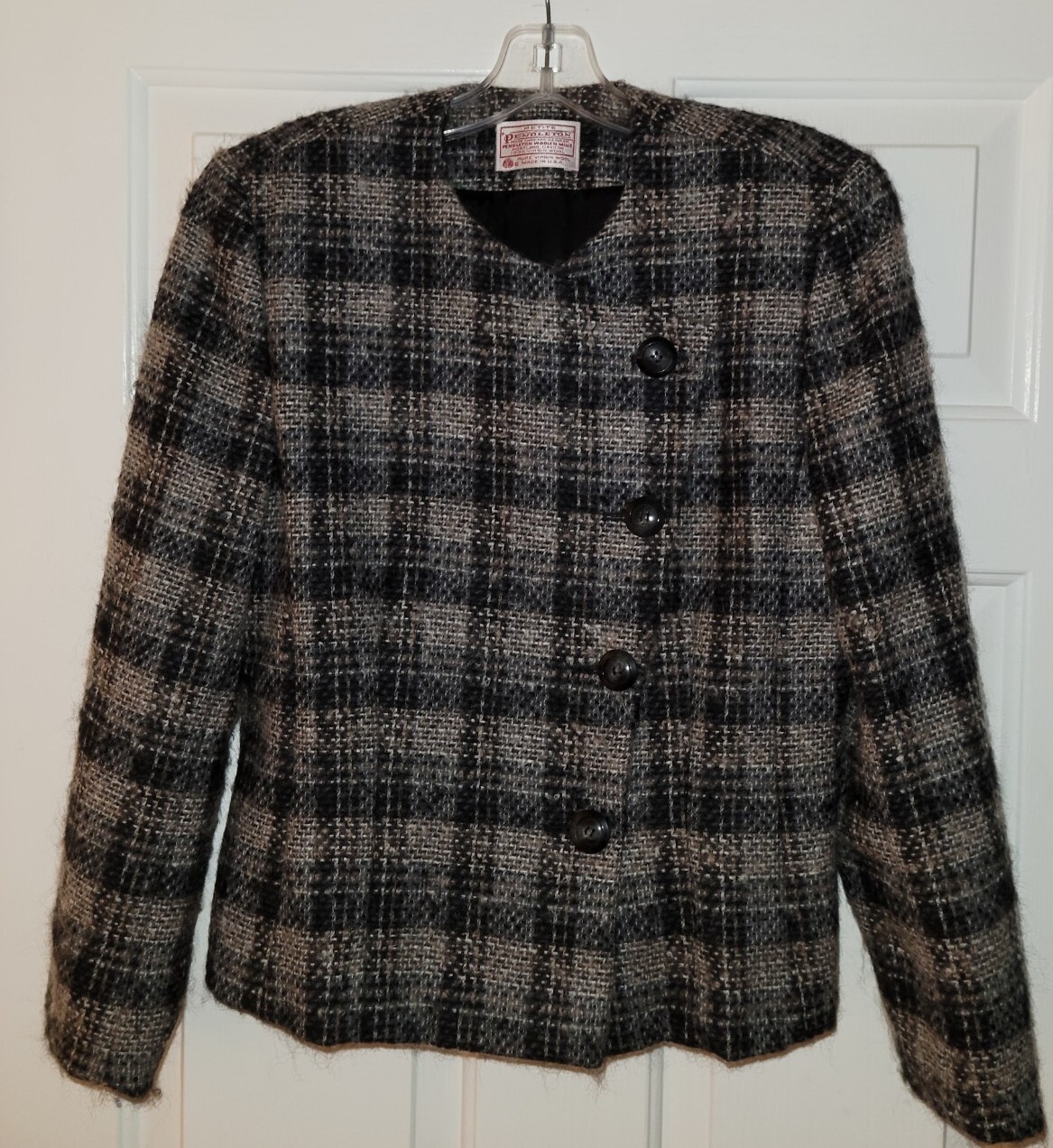 Vtg. Pendleton Asymmetrical Wool Plaid Blazer Jac… - image 1