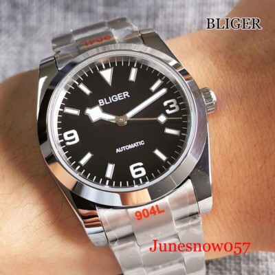 NH35A 36mm Polish Automatic Men Watch Snowflake Hand Glide Lock Band Sapphire