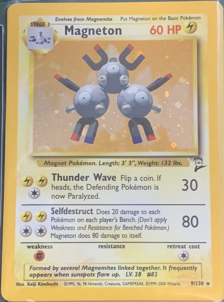 POKEMON Card BASE Set #2 MAGNETON #9/130 Black Star Rare Holo Foil Shiny Mint!