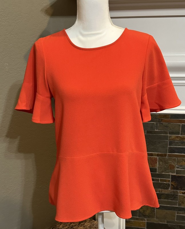 Madewell XS Peplum Hem Blouse Orange Short Sleeve Top Button Back Blouse summer
