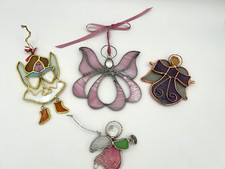 Vintage Lot of 4 Christmas Suncatcher Stained Glass Ornaments Holiday Angels
