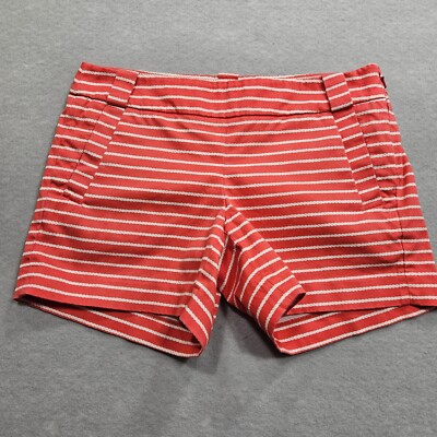 J Crew Hot Pants Shorts Womens 2 Red Striped Low Rise Stretch Pin Up Bombshell