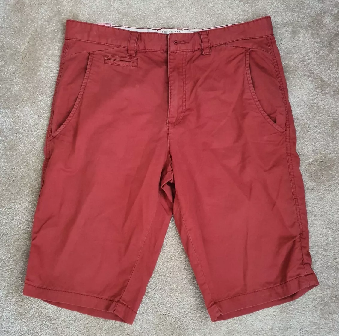 Mens Burgundy Chino Shorts 32W Soul Cal Co no button