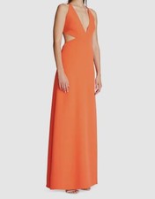 $475 Halston Women's Orange Lace-up Deep V-Neck Gown Dress Size 2