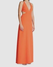 $475 Halston Women's Orange Lace-up Deep V-Neck Gown Dress Size 2