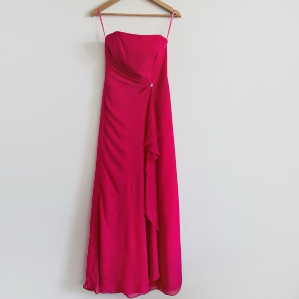 Bridal Chic y2k Hot Pink Fuchsia Gown Formal Strapless Diamanté Draped Vintage