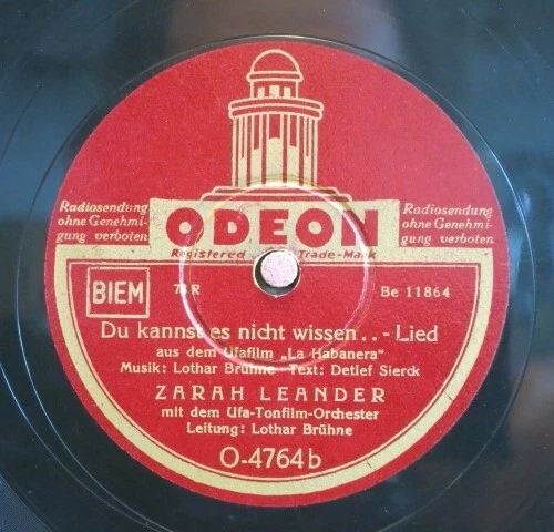Zarah Leander  - 78 RPM / Der Wind Hat Mir Ein Lied Erzählt (25-0225-EF) - Bild 2 von 2