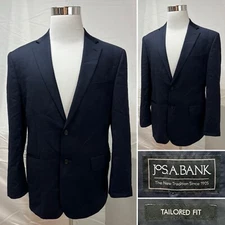 Jos. A. Bank Men's 42R Tailored Fit Navy Blue 2-Button Slim Wool Blazer Jacket