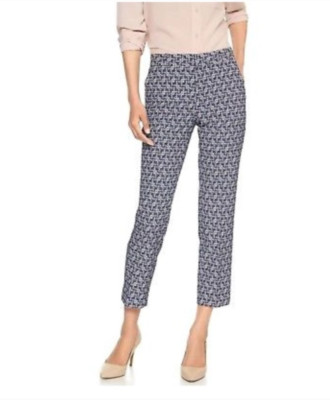 Banana Republic Avery Navy White Art Deco Jacquard Slim Ankle Pants 8 Nice!