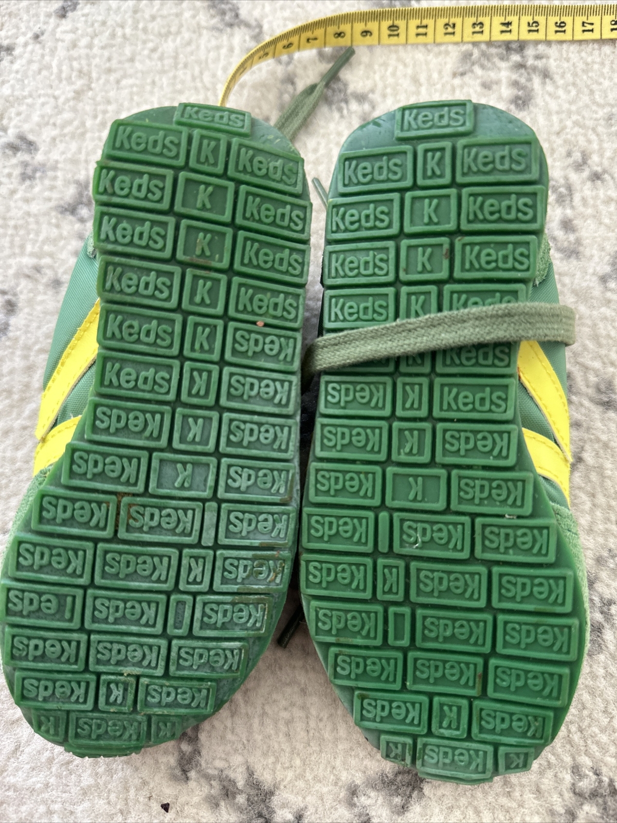 Vintage 1980s Keds Green Yellow Tennis Shoes Kids Size 7.5 M CK1608M Retro