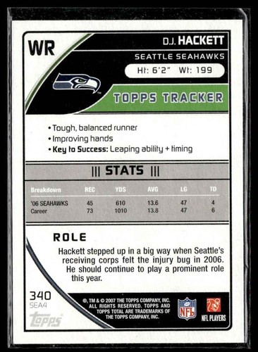 D.J Hackett 2007 Topps Total 1st Edition Copper #340 SKUJC597 - Picture 2 of 2