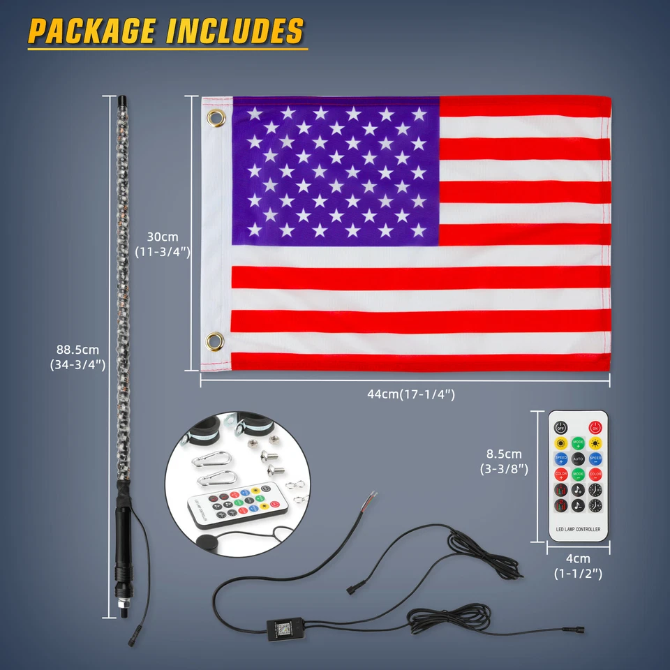 Pair 2FT RGB Spiral LED Whip Light Antenna W/Flag For Jeep Gladiator Wrangler JK - Image 4 of 4