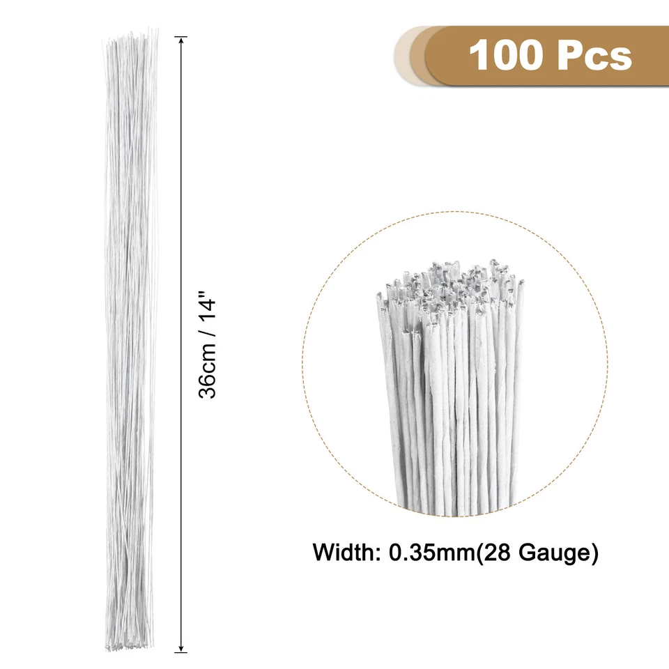 100pcs White Floral Wire Stems Bendable 0.35mm 28 Gauge Florist Wire for Flower - Image 2 of 4