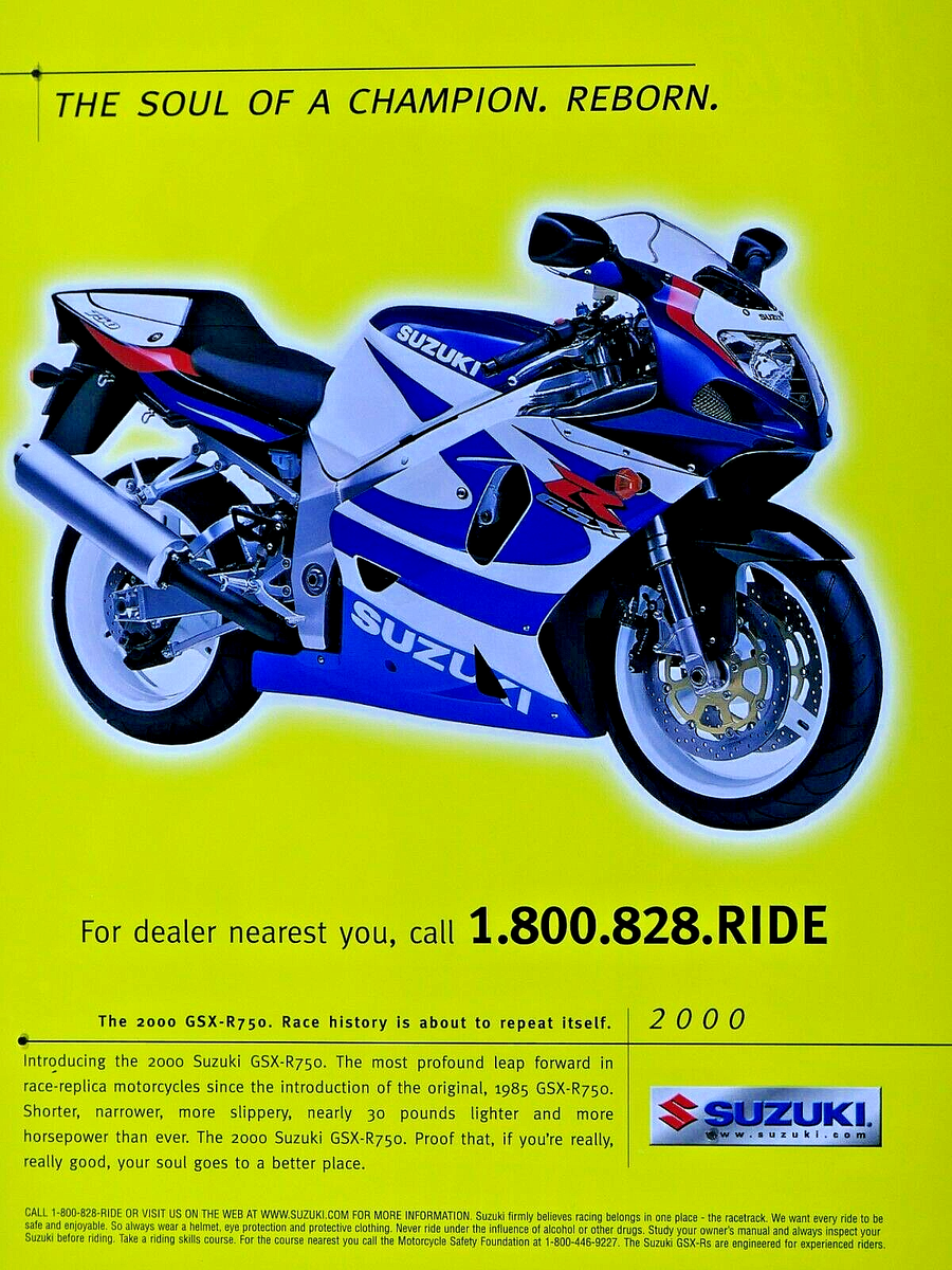 2000 Suzuki GSX R750 VTG The Soul Of A Champion Reborn Original Ad