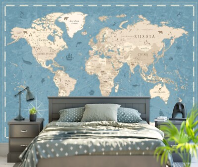 3D Simple World Map ZHUA970 Wallpaper Wall Murals Removable Self-adhesive Ann
