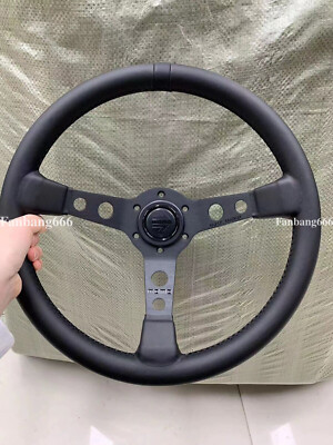 350mm/14inch MOMO MOD07 BLACK EDITION Middle Dish Leather Sport